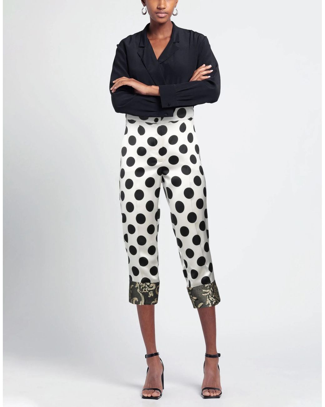 Dolce & Gabbana White Polka Dot Satin Casual Pants