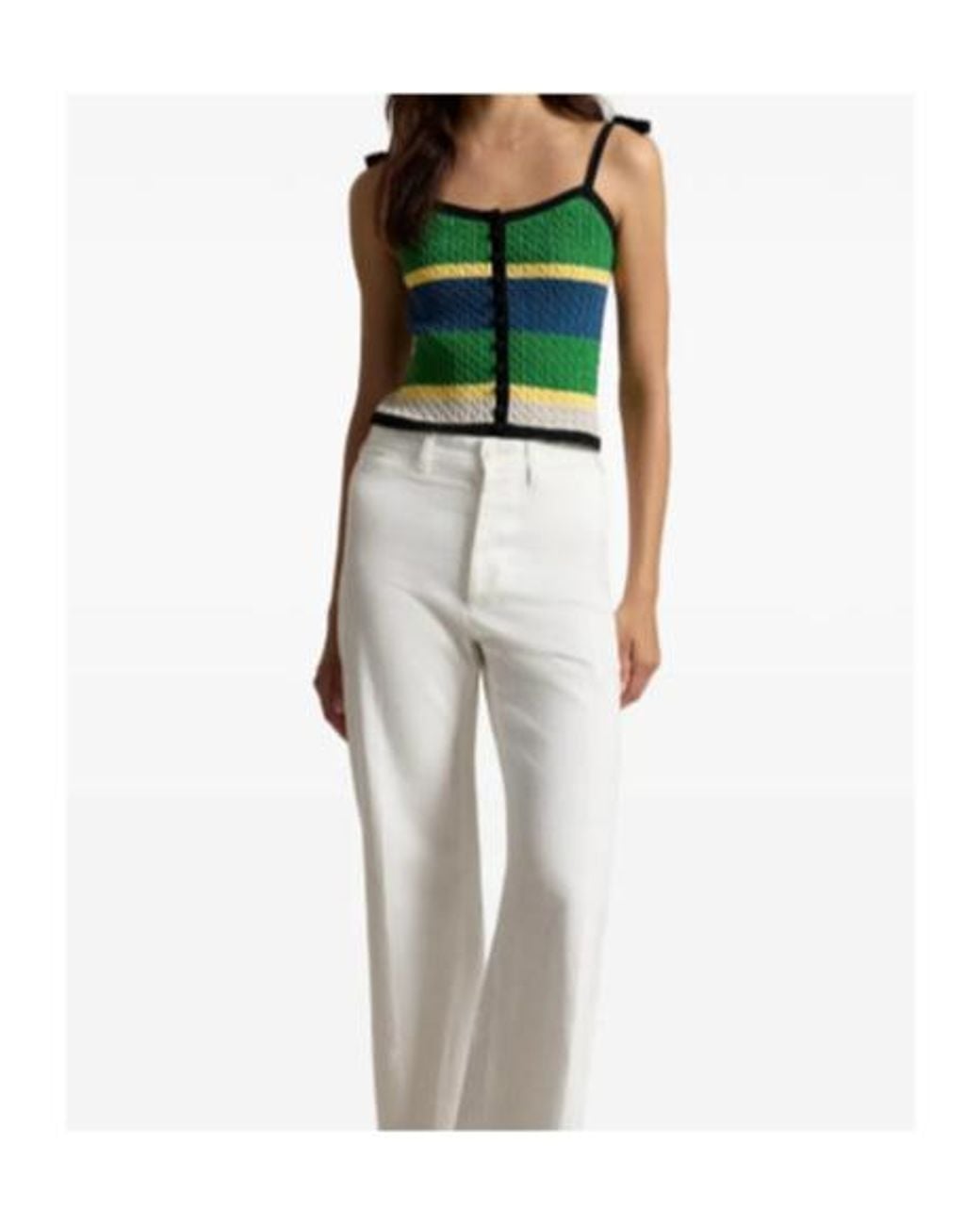 Polo Ralph Lauren Green Crochet Striped Knitted Top