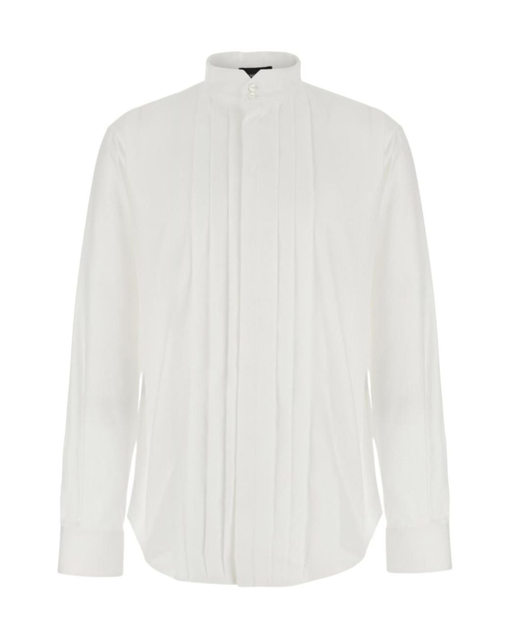 Emporio Armani White Pleated Stand-Collar Shirt for men