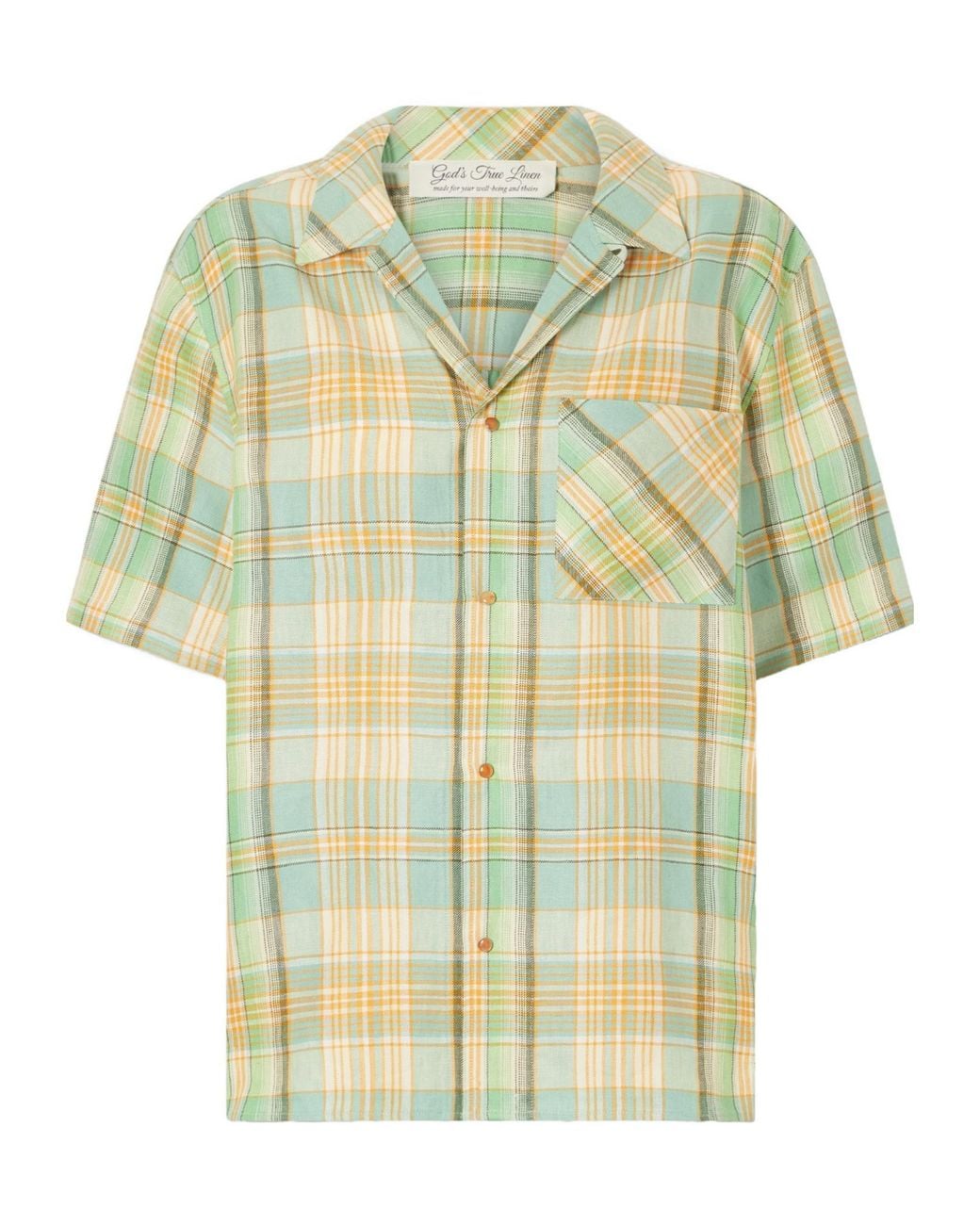 God's True Cashmere Metallic Lime Moss Checked Linen Shirt