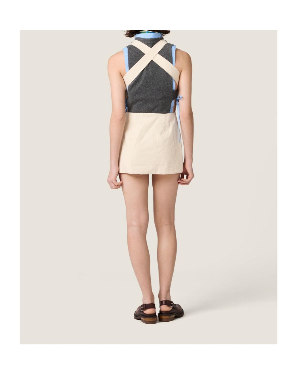 Miu Miu Natural Cotton Embellished Apron Mini Dress