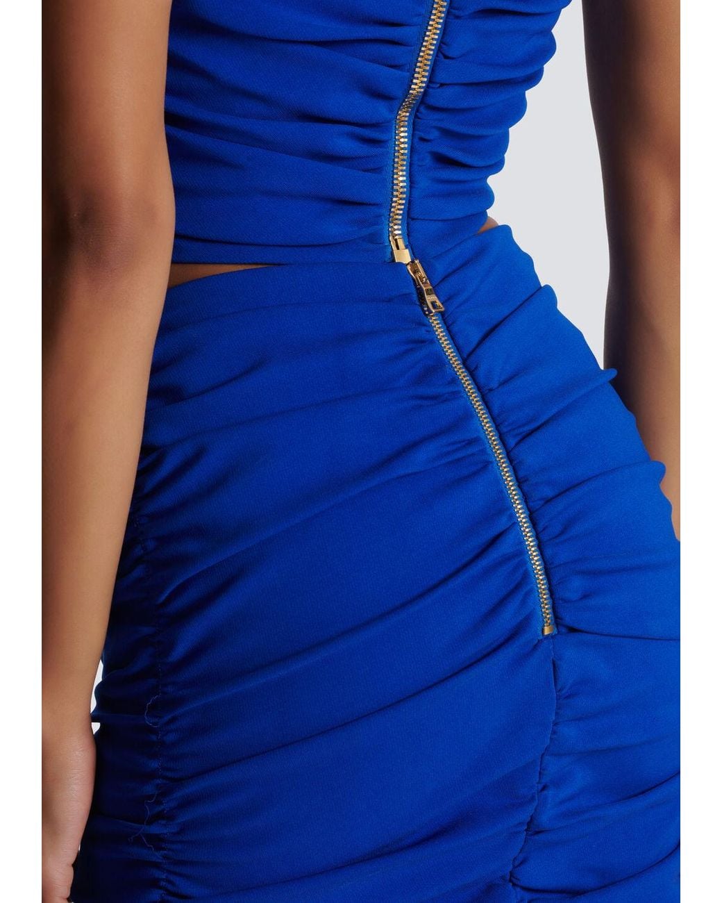 Balmain Blue Draped Jersey Skirt