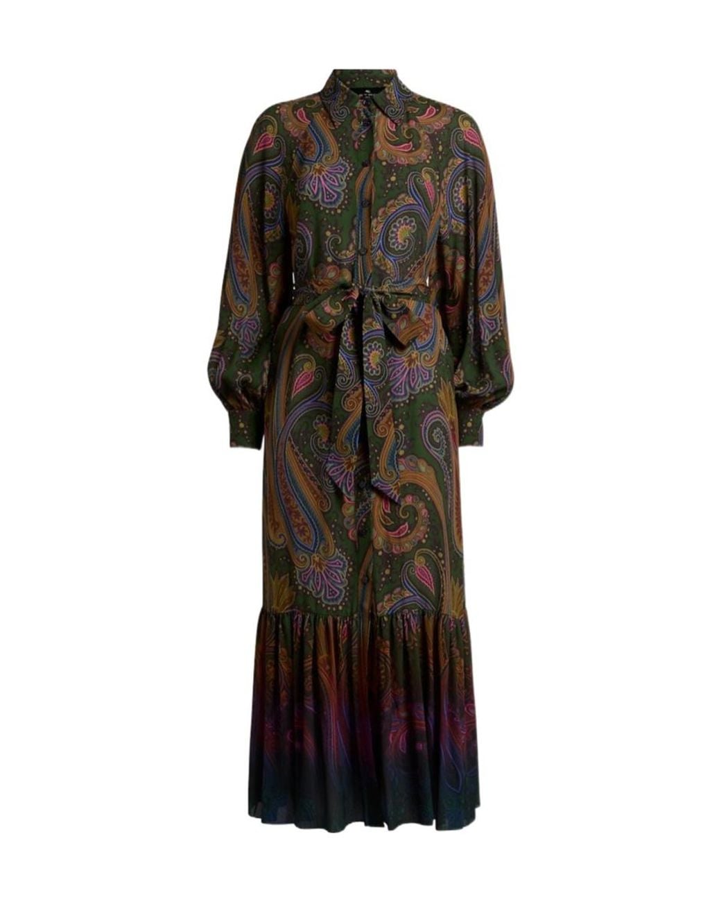 Etro Black Belted Paisley Maxi Dress