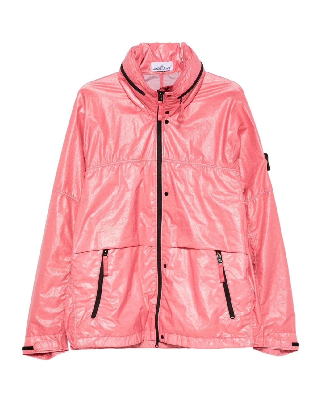 Stone Island Pink Logo-Patch Metallic Finish Jacket for men