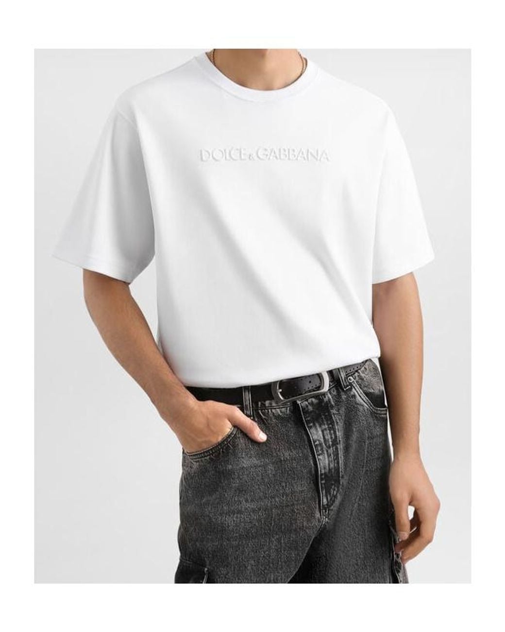 Dolce & Gabbana White Embossed Logo T-Shirt for men