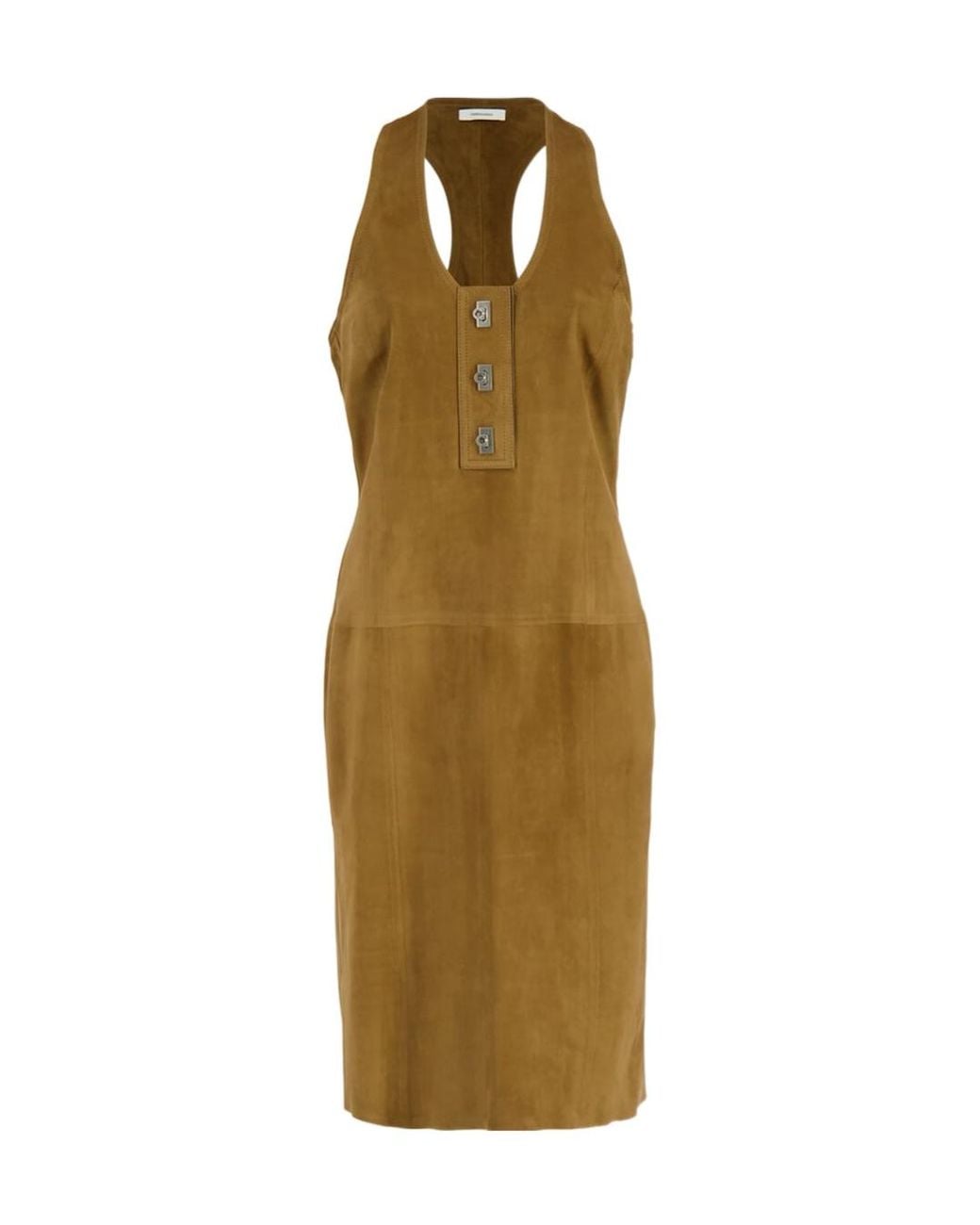 Ferragamo Metallic Racer Back Dress With Hug Buckle Detail