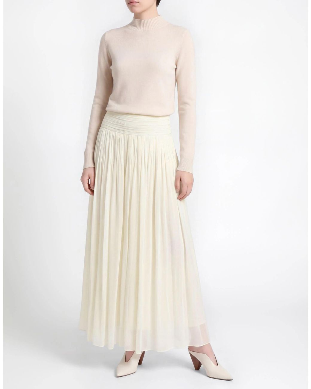 Chloé White Minimalist Chiffon Pleated Skirt