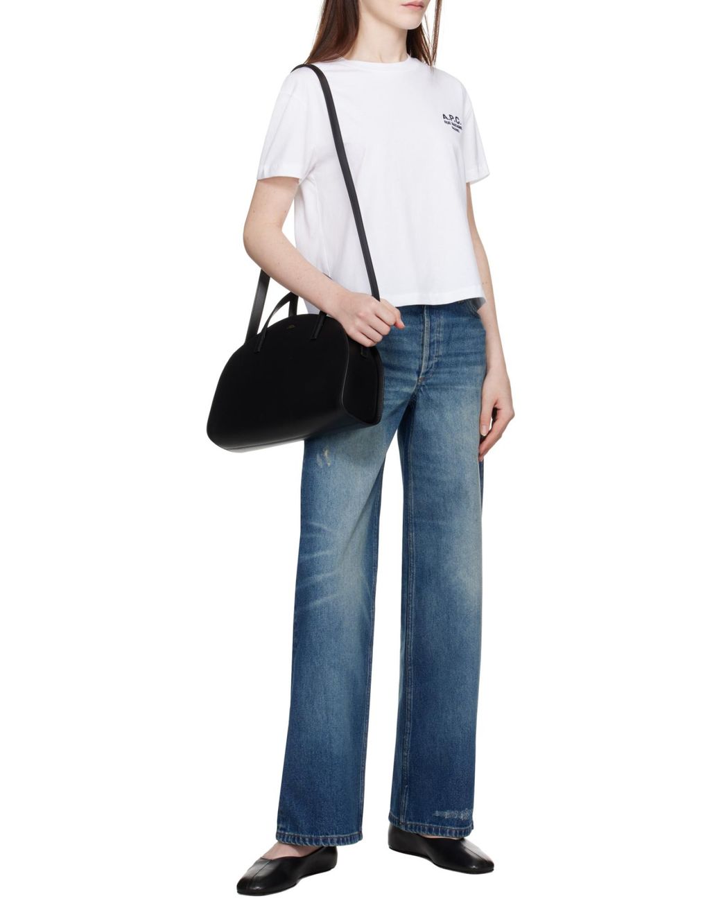 A.P.C. Black Demi-Lune Logo Stamp Tote Bag