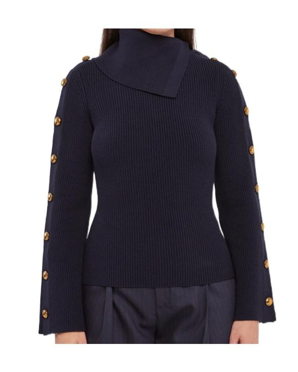 Elisabetta Franchi Blue Buttoned High-Neck Knitted Sweater