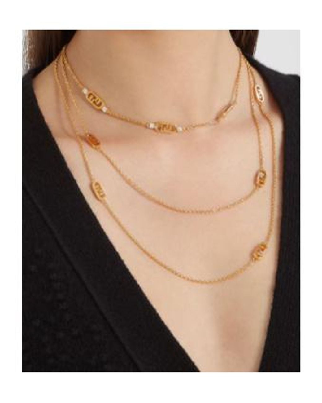 Fendi White O'Lock Embellished Necklace