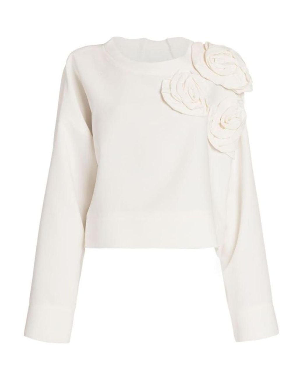 Valentino White Floral-Appliqué Long-Sleeve Top