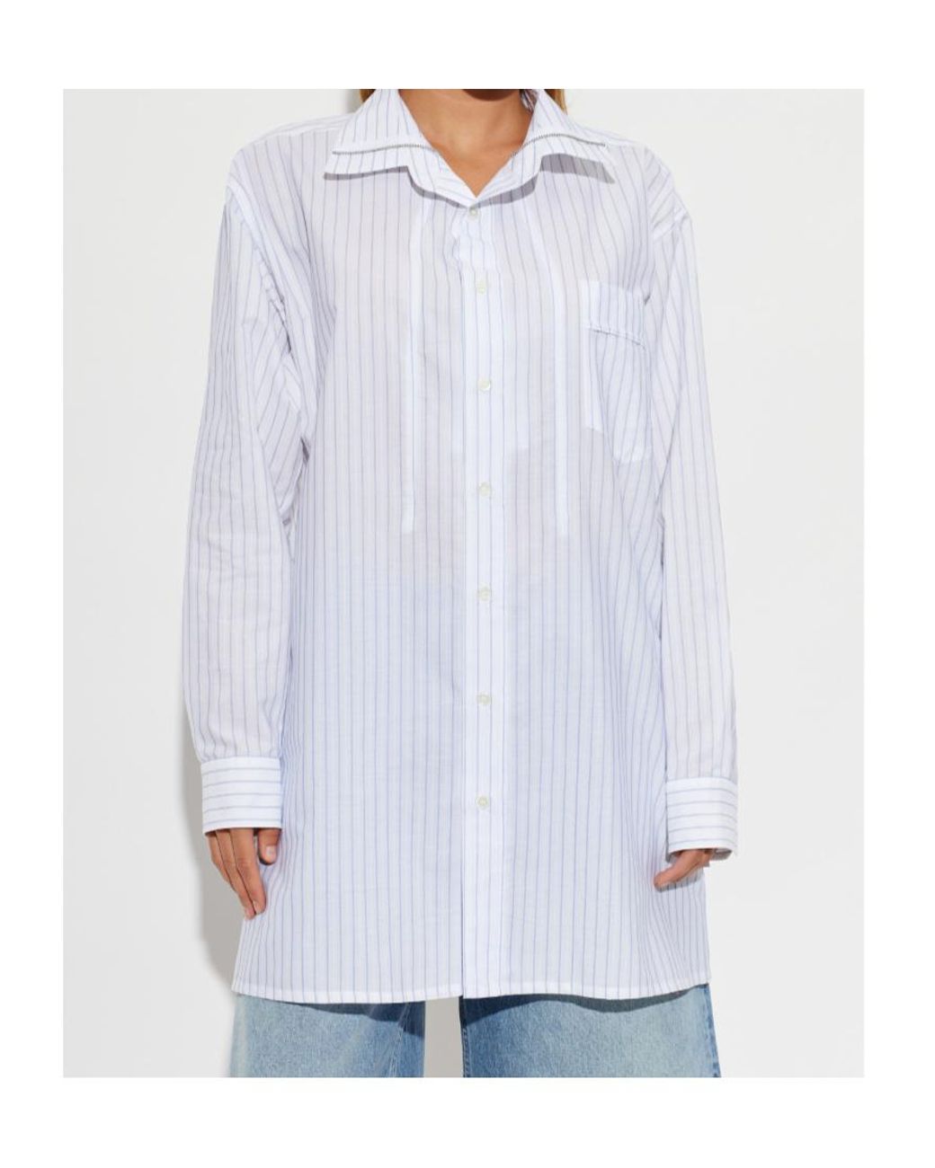 MM6 by Maison Margiela White Oversized Striped Shirt