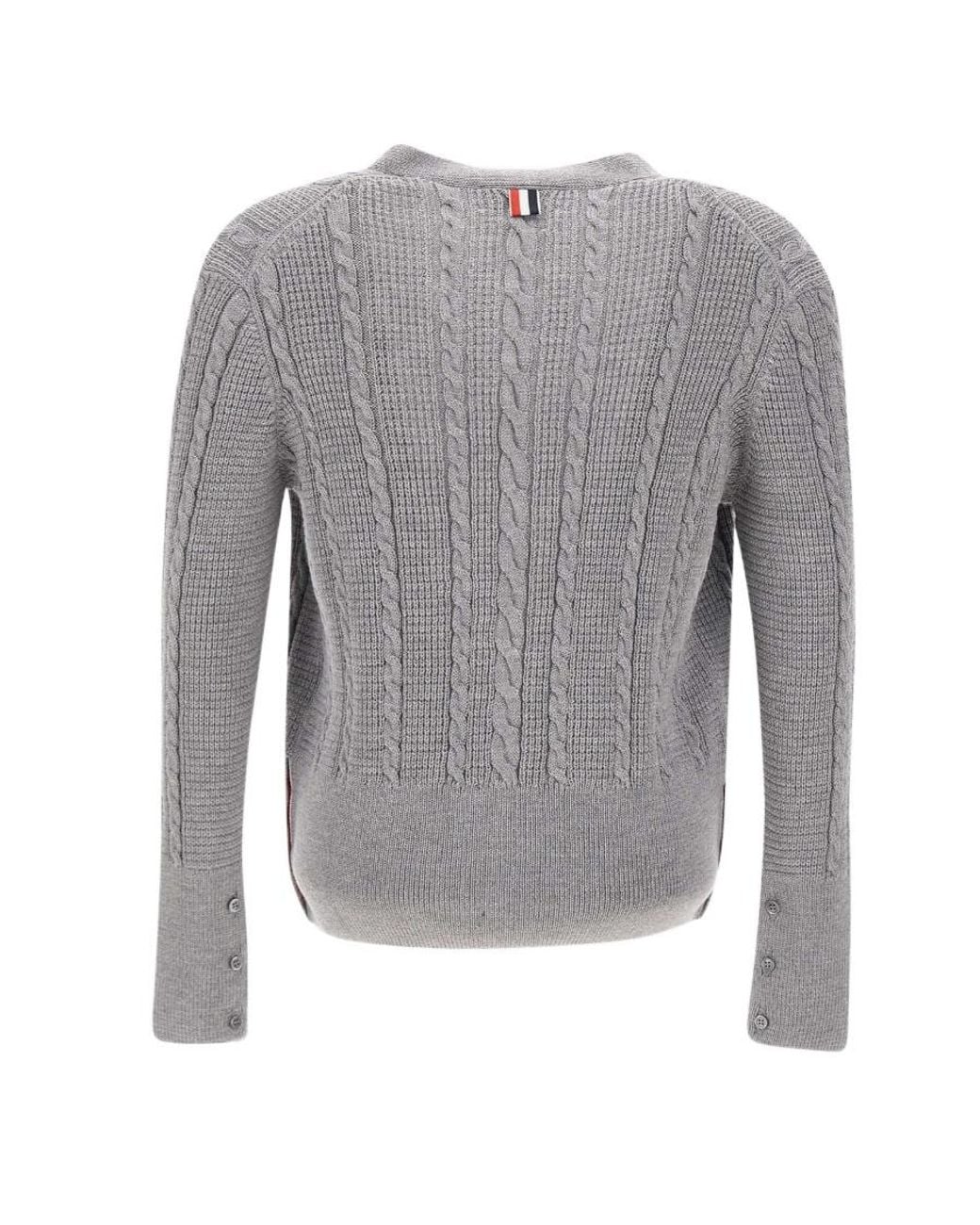 Thom Browne Gray V-Neck Buttoned Knitted Cardigan for men
