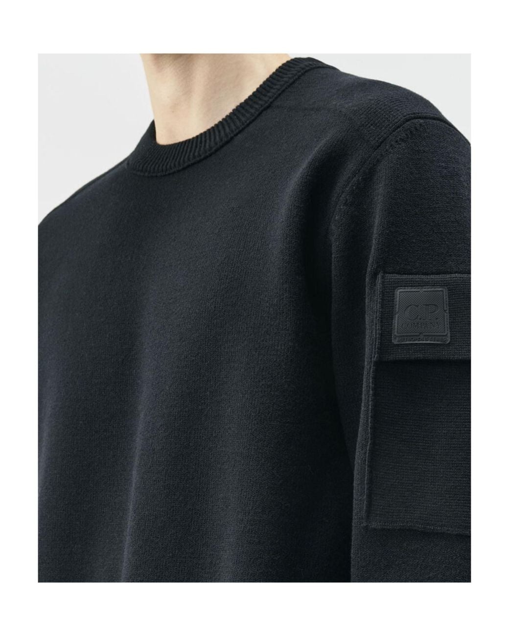 C P Company Black Metropolis Series Extrafine Merino Wool Crewneck Sweater for men