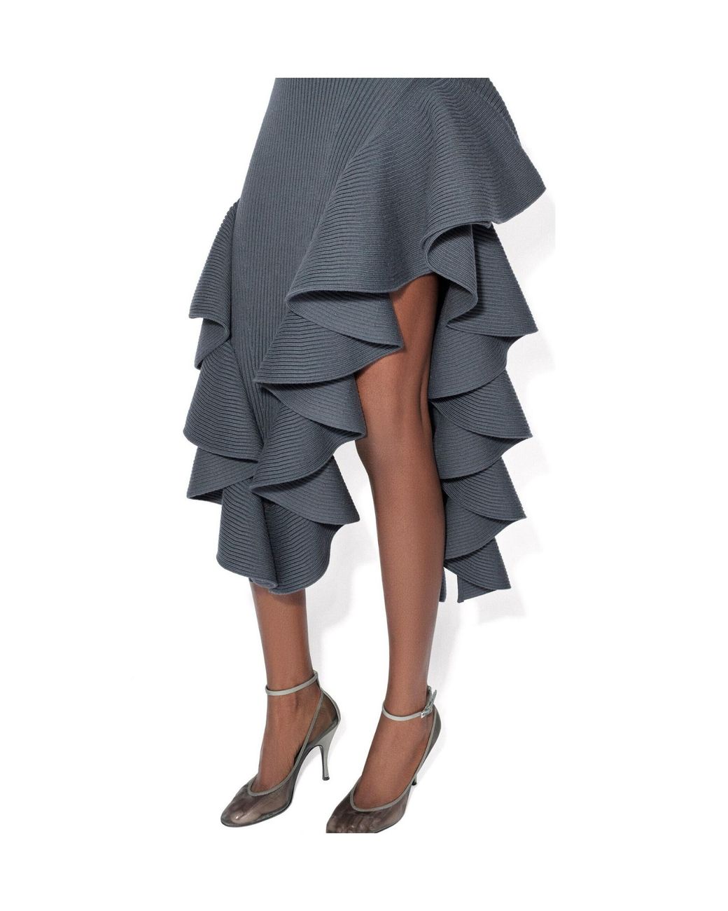 Alaïa Gray Ribbed Ruffle Skirt