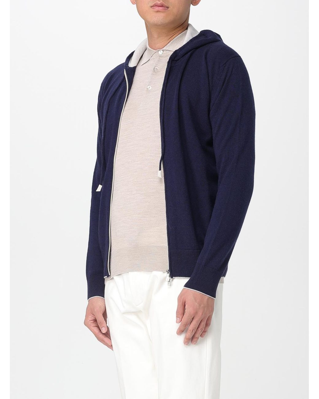 Eleventy Blue Zip-Up Knitted Hoodie for men