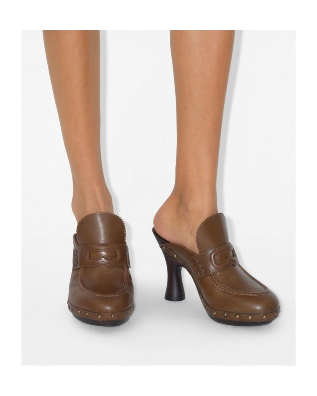 Burberry Brown Potter Stud Embellished Slip-On Mules
