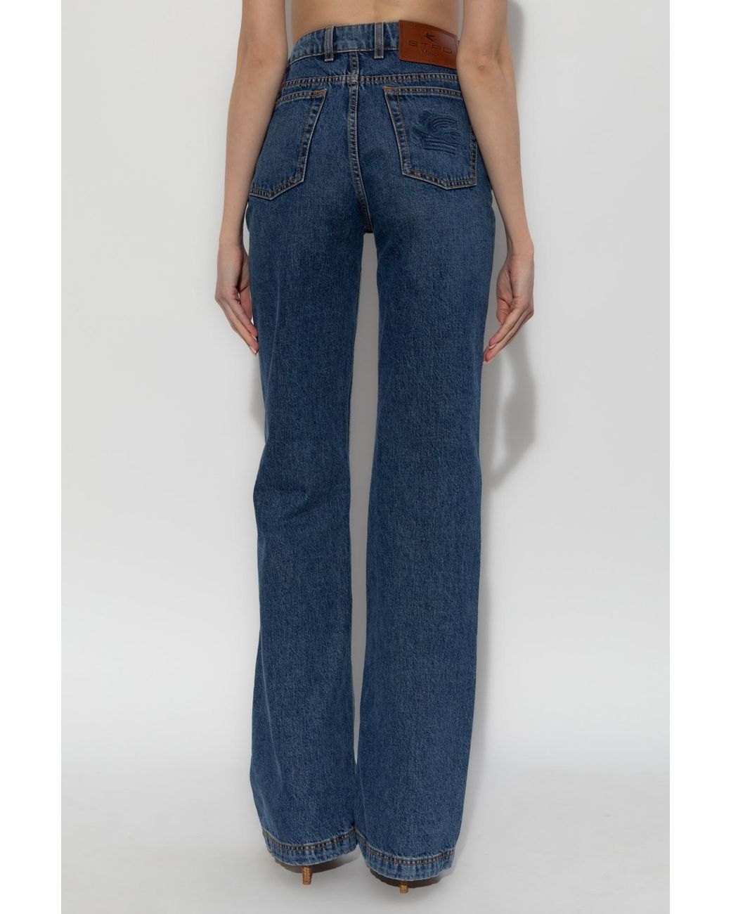 Etro Blue Pegaso Embroidered Flared Jeans