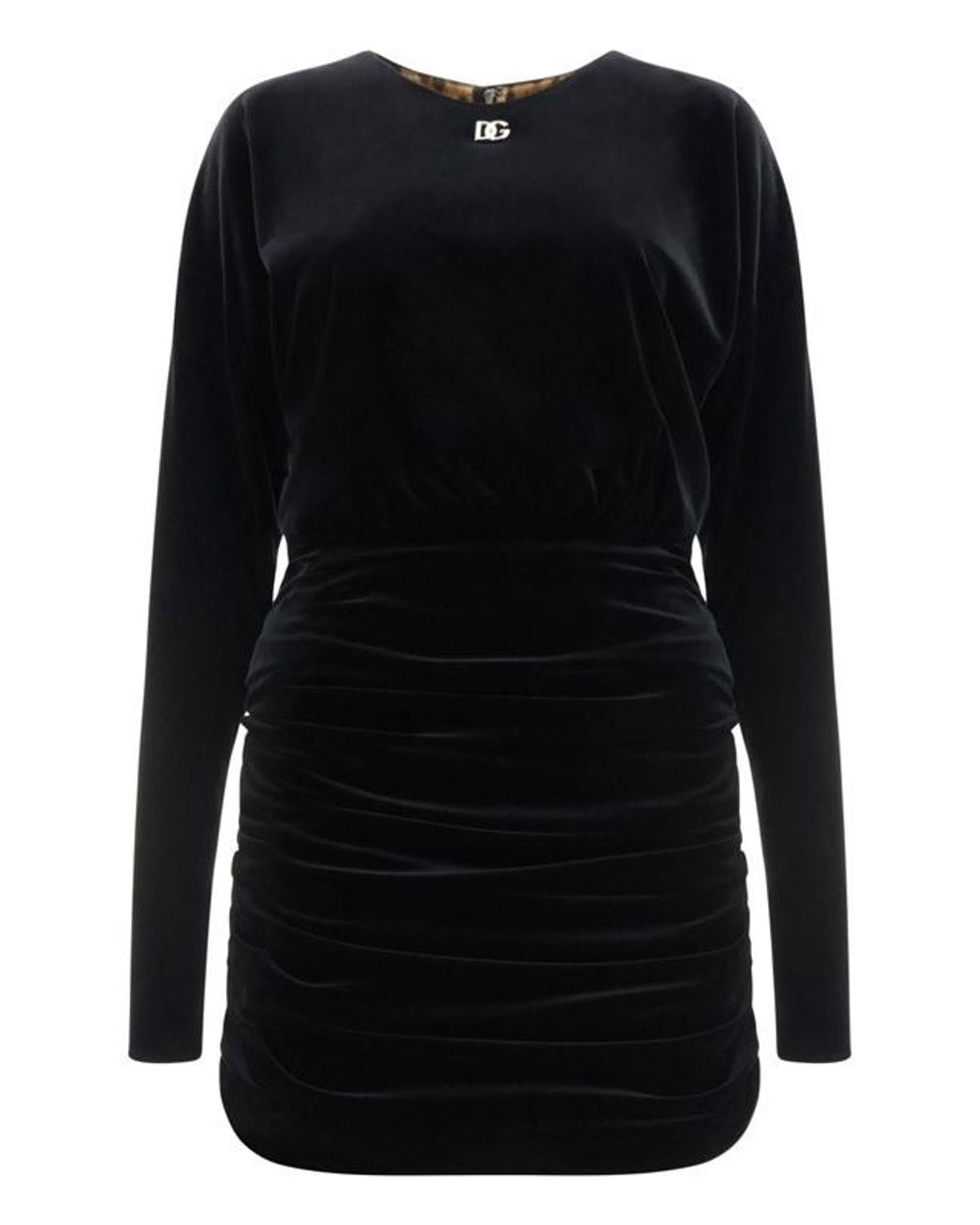 Dolce & Gabbana Black Logo-Plaque Ruched Mini Dress