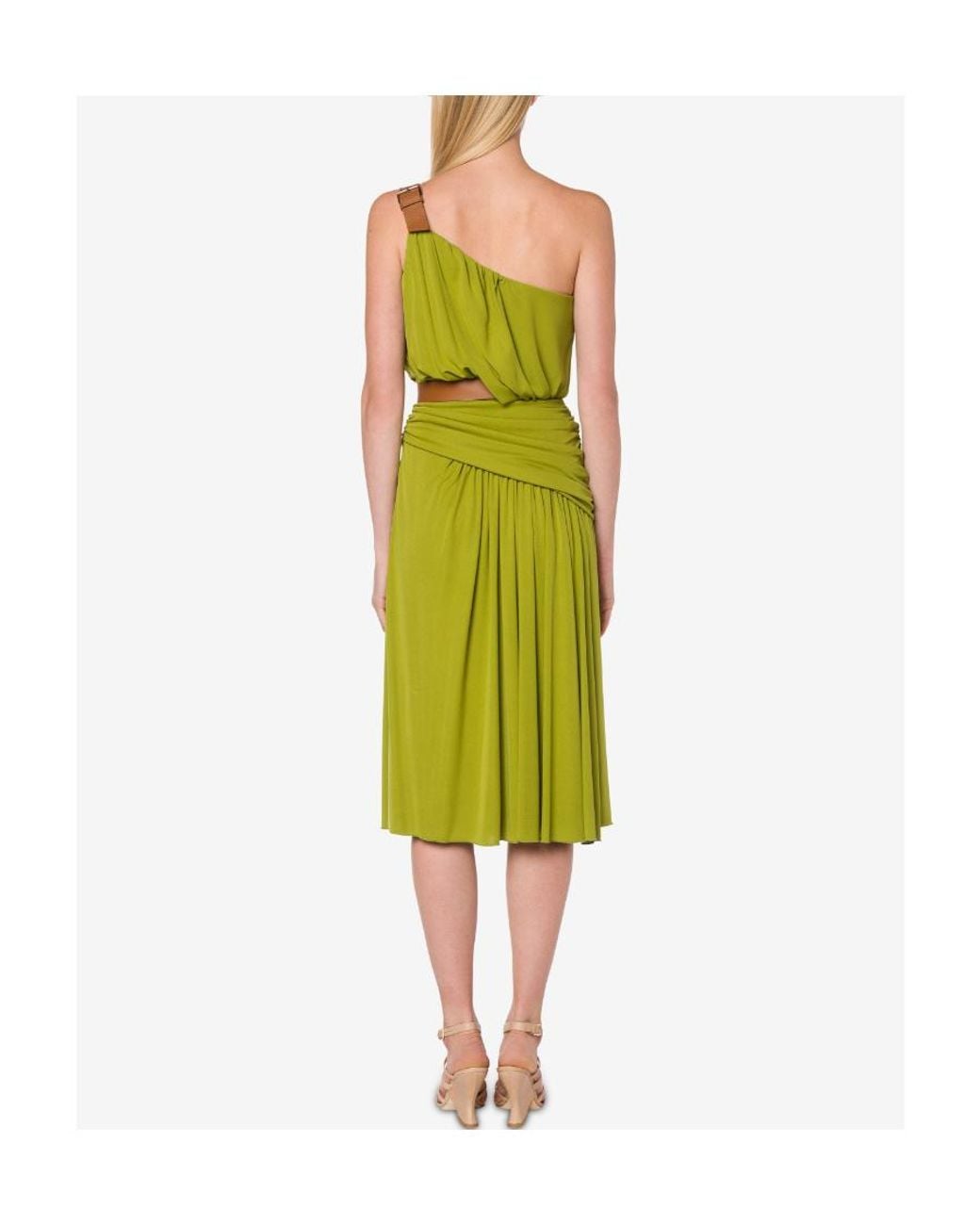 Alberta Ferretti Green Draped One-Shoulder Dress