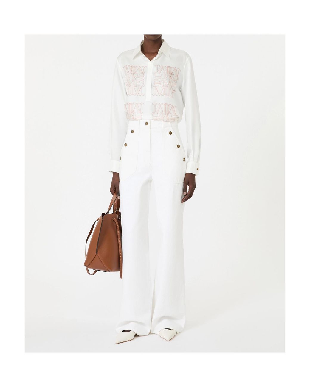 Max Mara White Filtro Logo Printed Button-Up Shirt