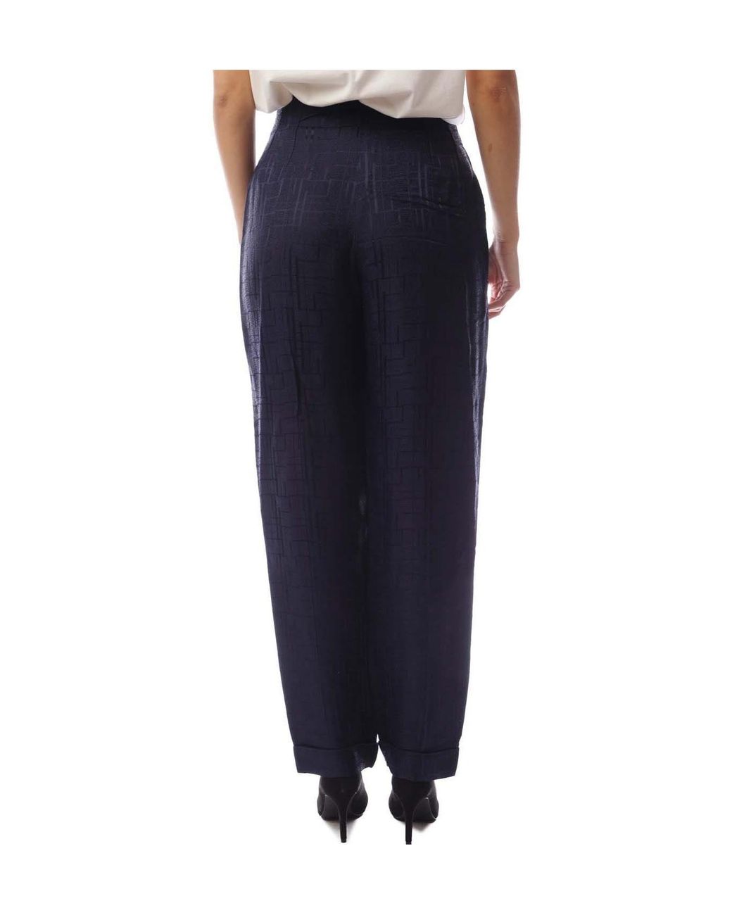 Emporio Armani Blue Check Wideleg Trousers