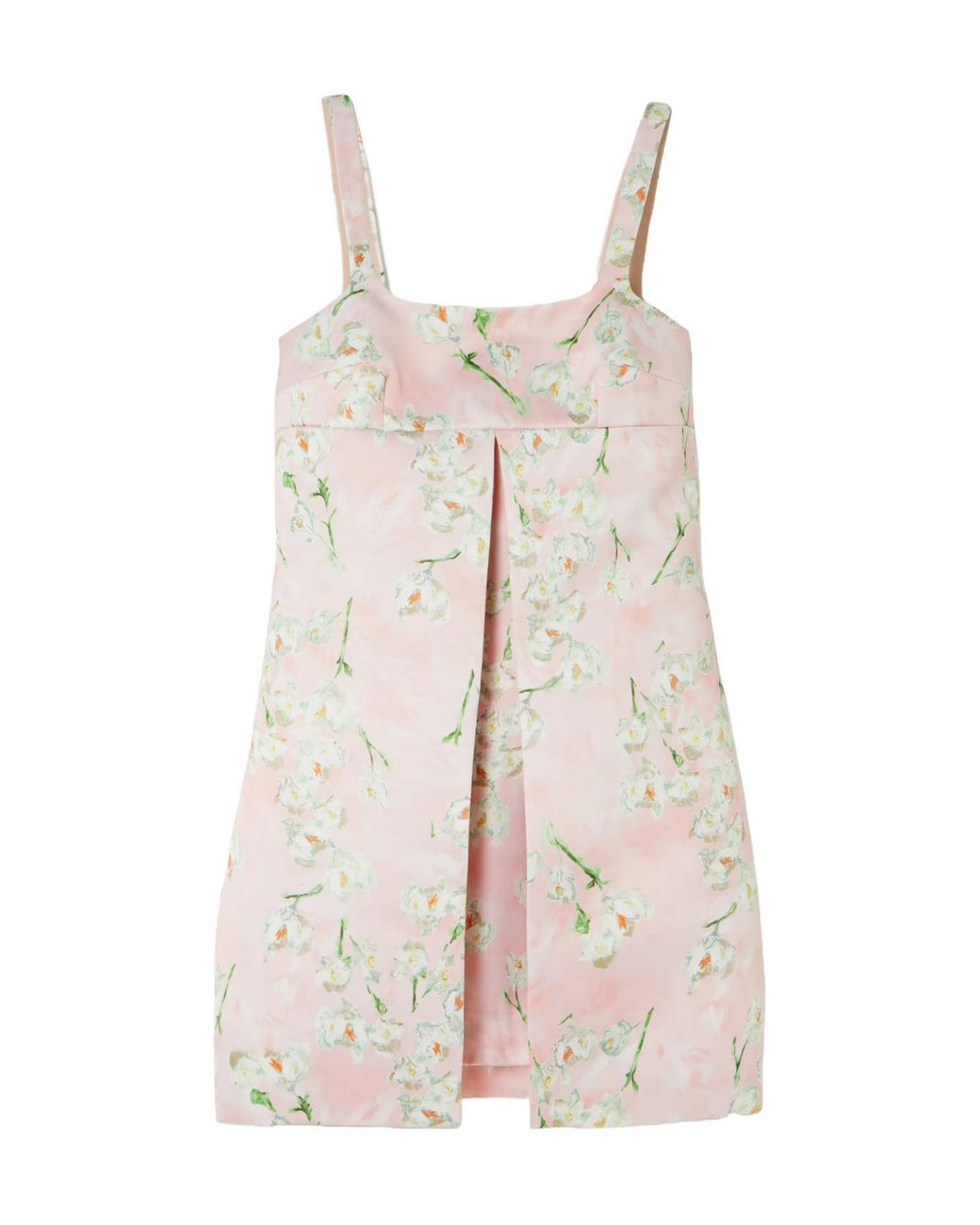 Emilia Wickstead Natural Levisa Pleated Floral-Print Satin Mini Dress