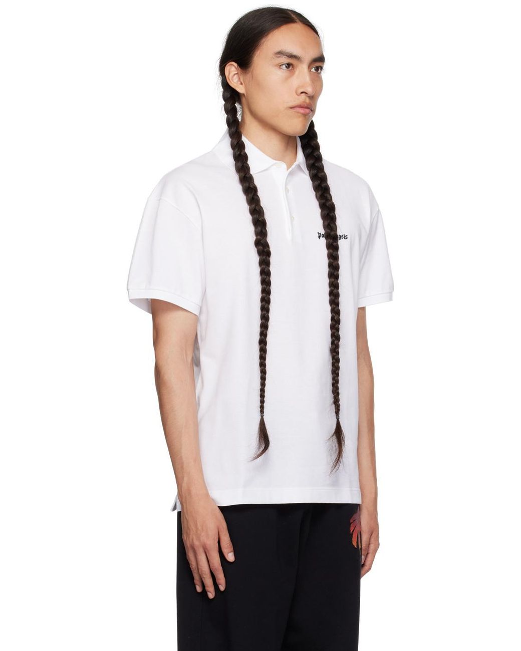 Palm Angels White Logo Embroidered Polo Shirt for men