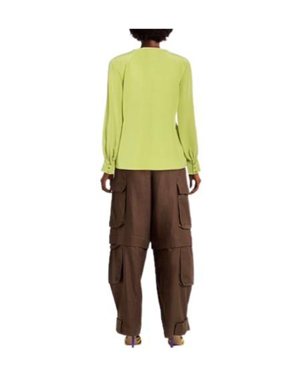 Max Mara Yellow Minimalist Satin Long-Sleeve Top