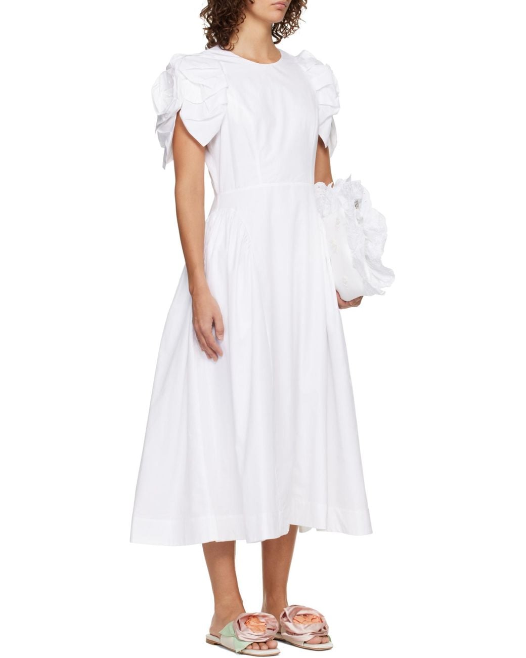 Simone Rocha White Rose Puff Sleeve Hip Dress