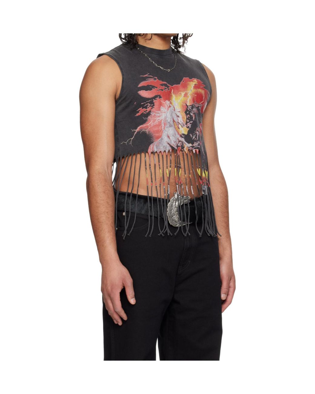 Lu'u Dan Black 'Year Of The Horse' Series Sleeveless Bronco T-Shirt for men