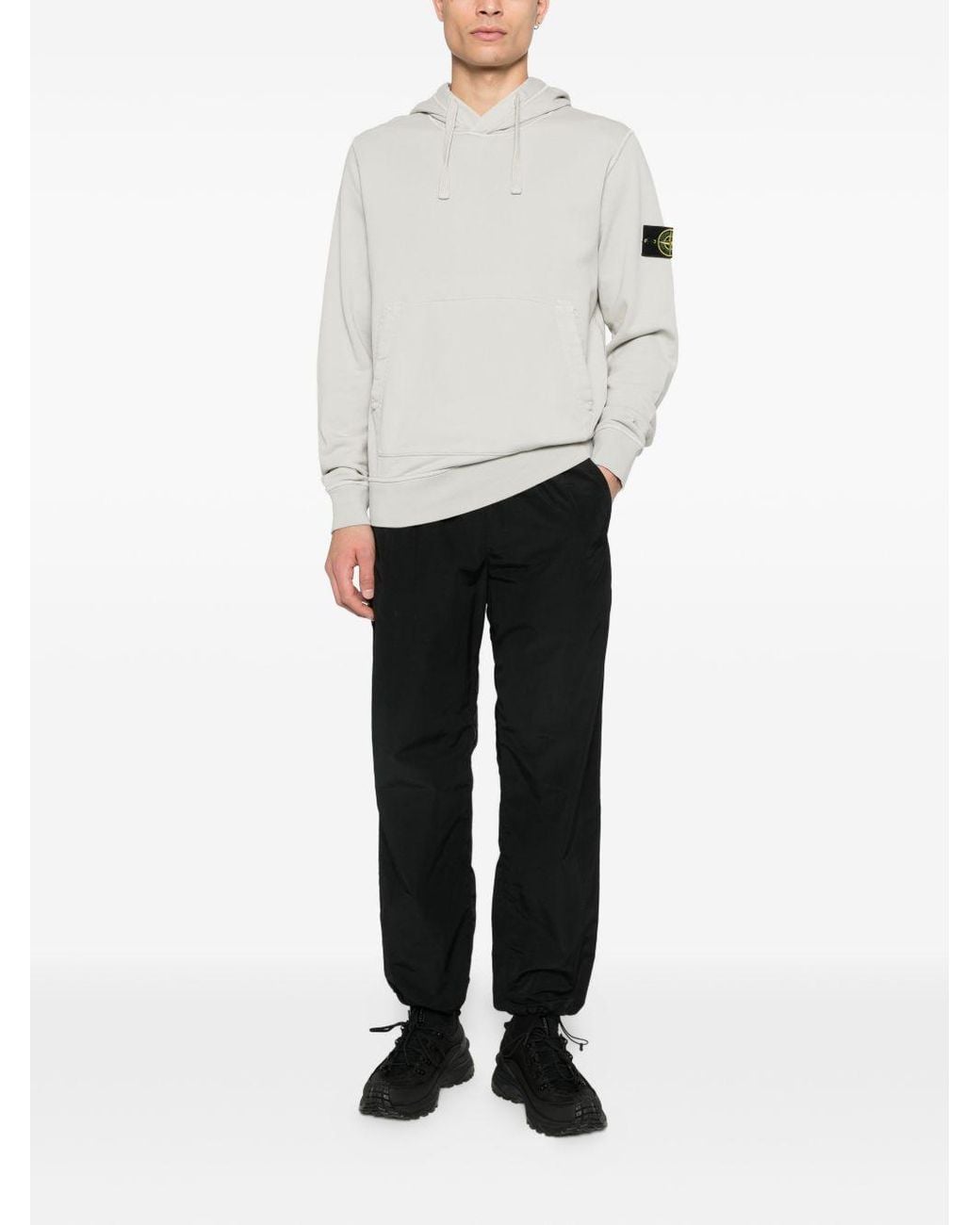 Stone Island White Logo Patch Drawstring Hoodie for men