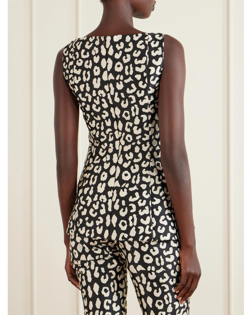 Carolina Herrera Black Leopard-Print Sleeveless Top