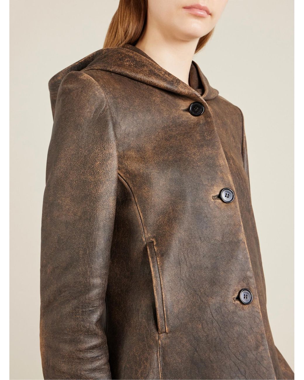 Khaite Brown Hooded Leather Jacket