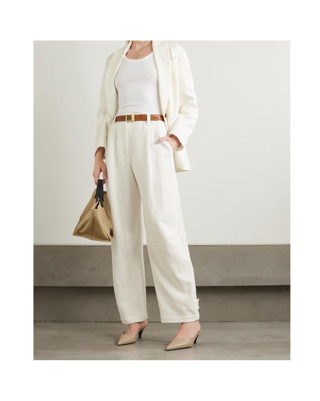 Brunello Cucinelli White Herringbone Single-Breasted Tailored Blazer