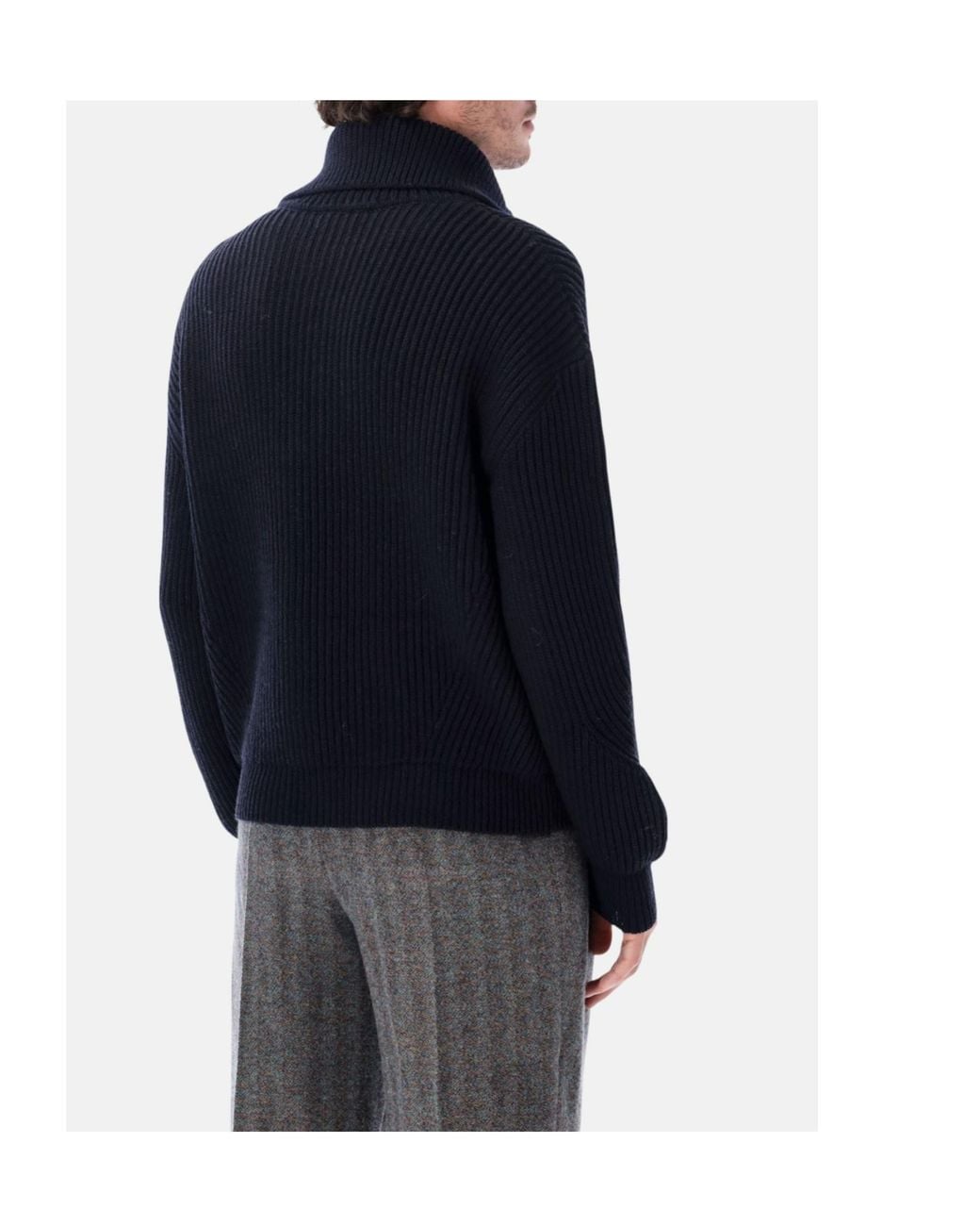 Dries Van Noten Blue Ribbed V-Neck Button-Front Cardigan for men