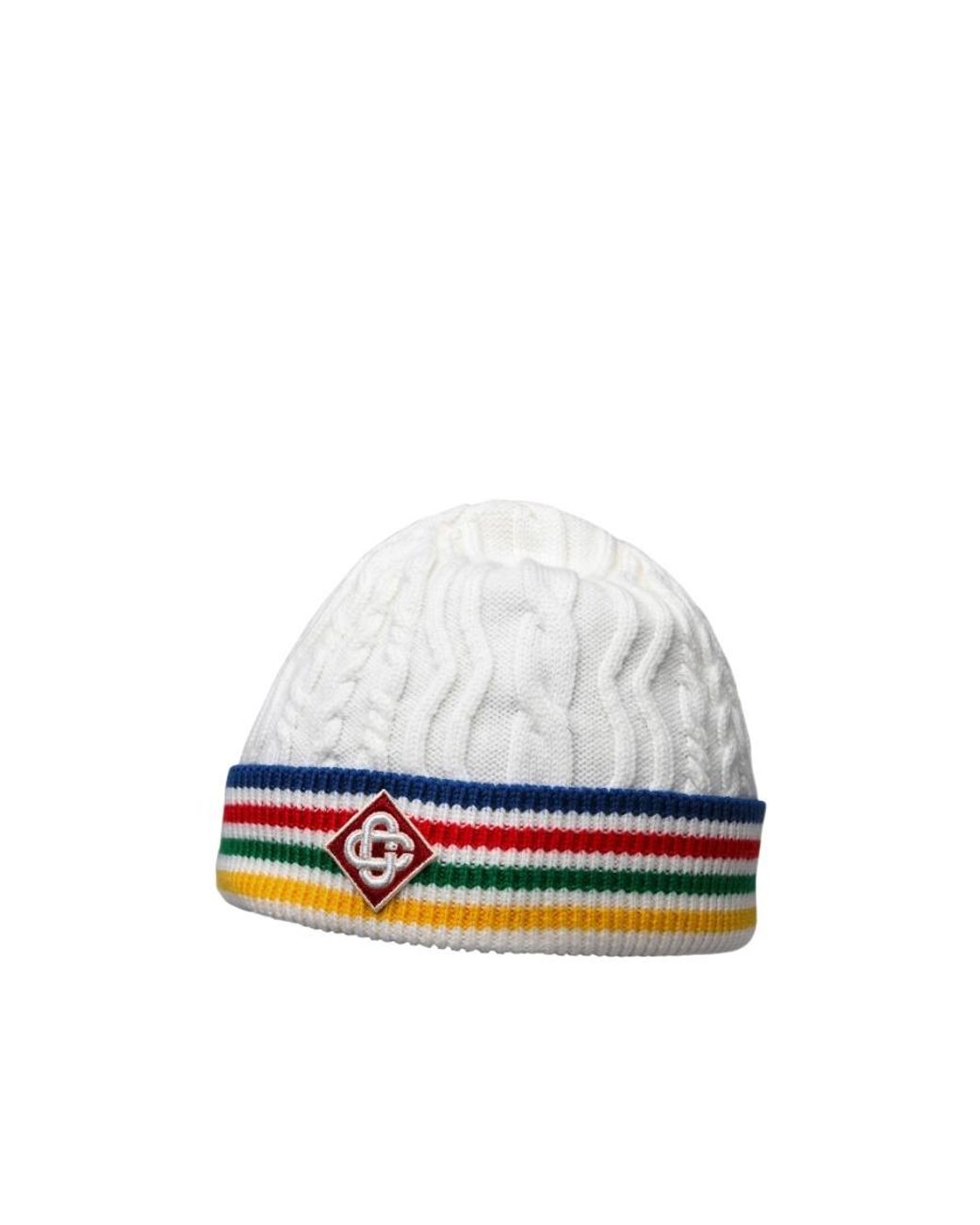 Casablanca White Striped Cable-Knit Wool Beanie for men