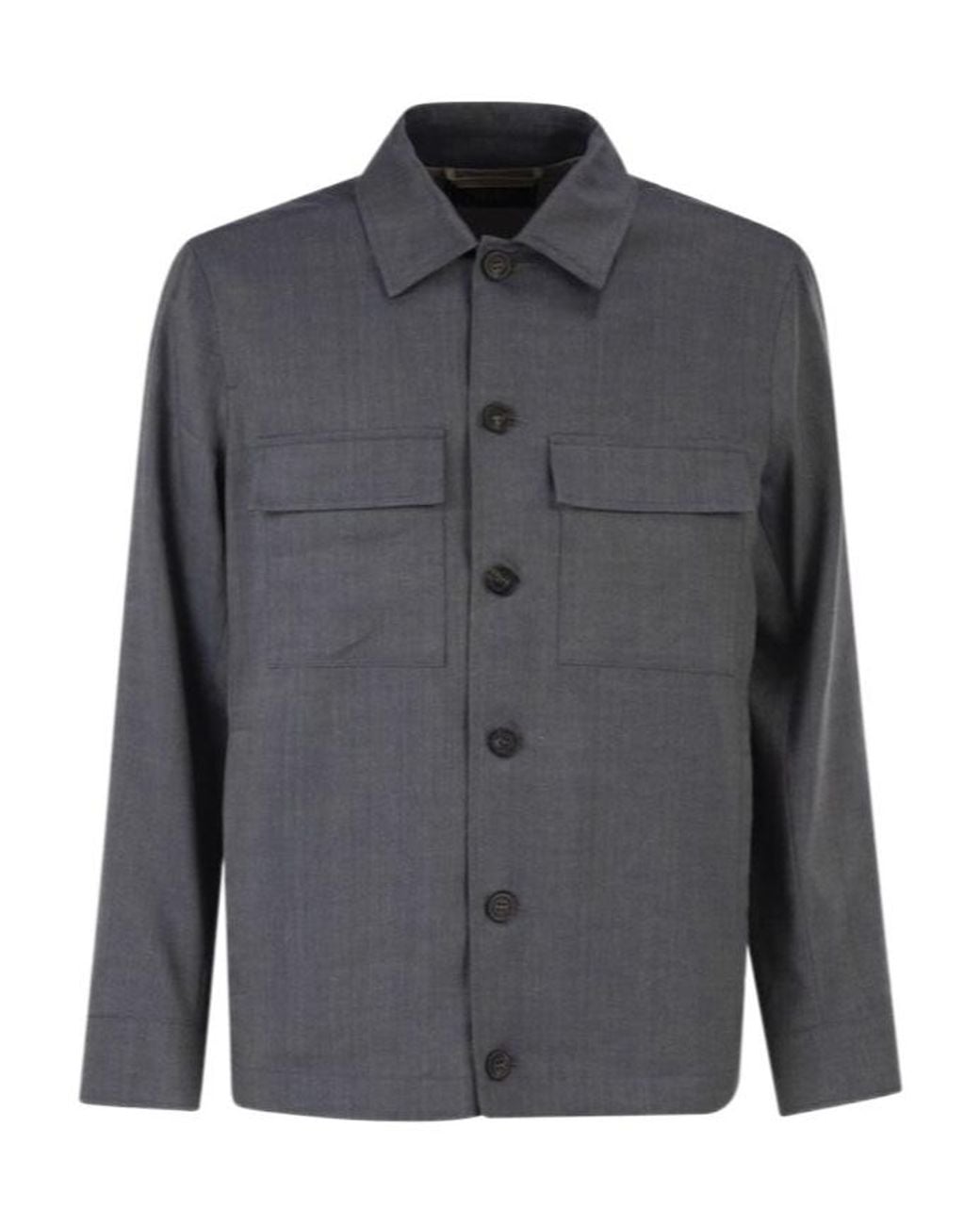 Peserico Gray Button-Front Long-Sleeve Casual Jacket for men