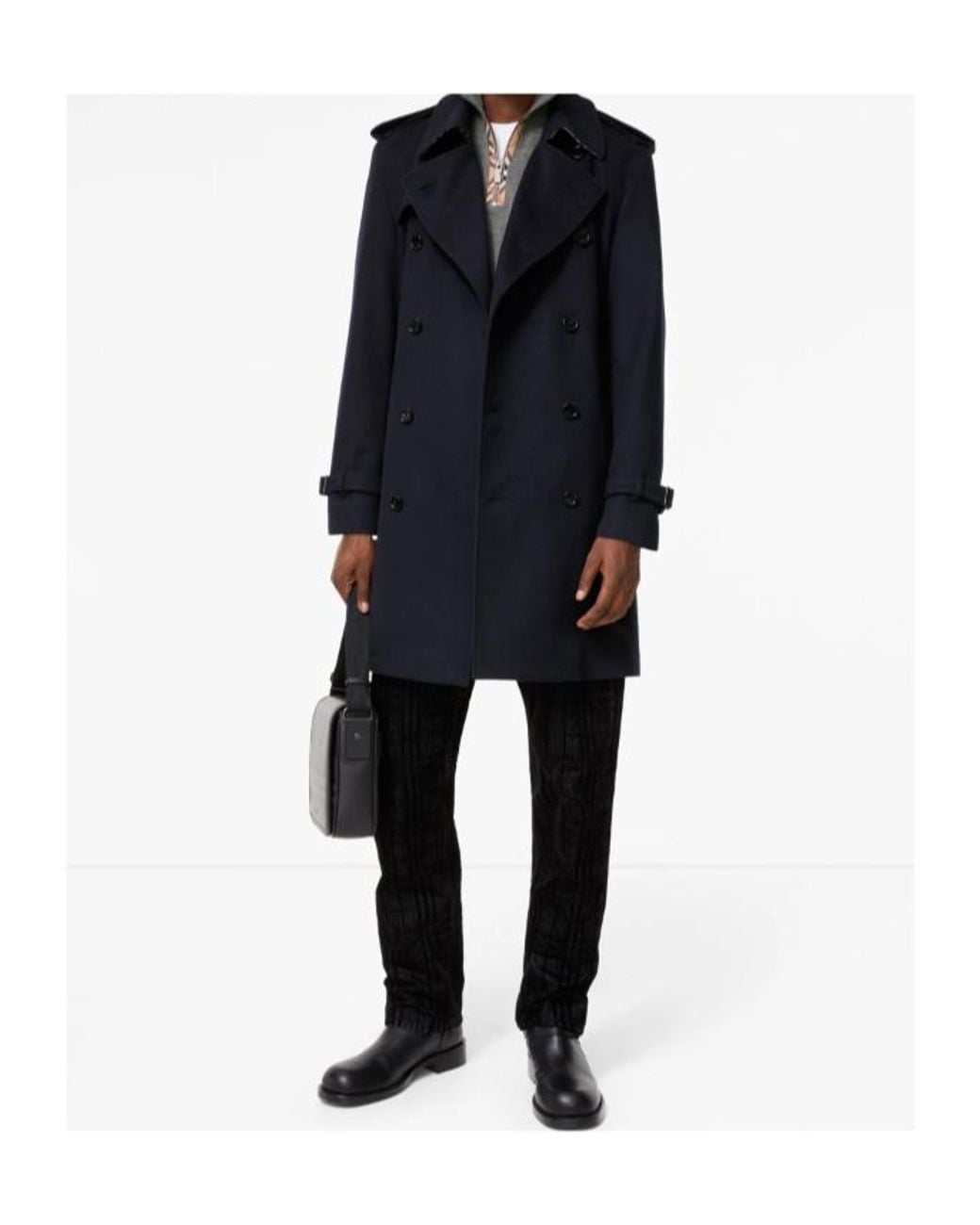 Burberry Blue Mid-Length Cashmere Hastings Trench Coat for men