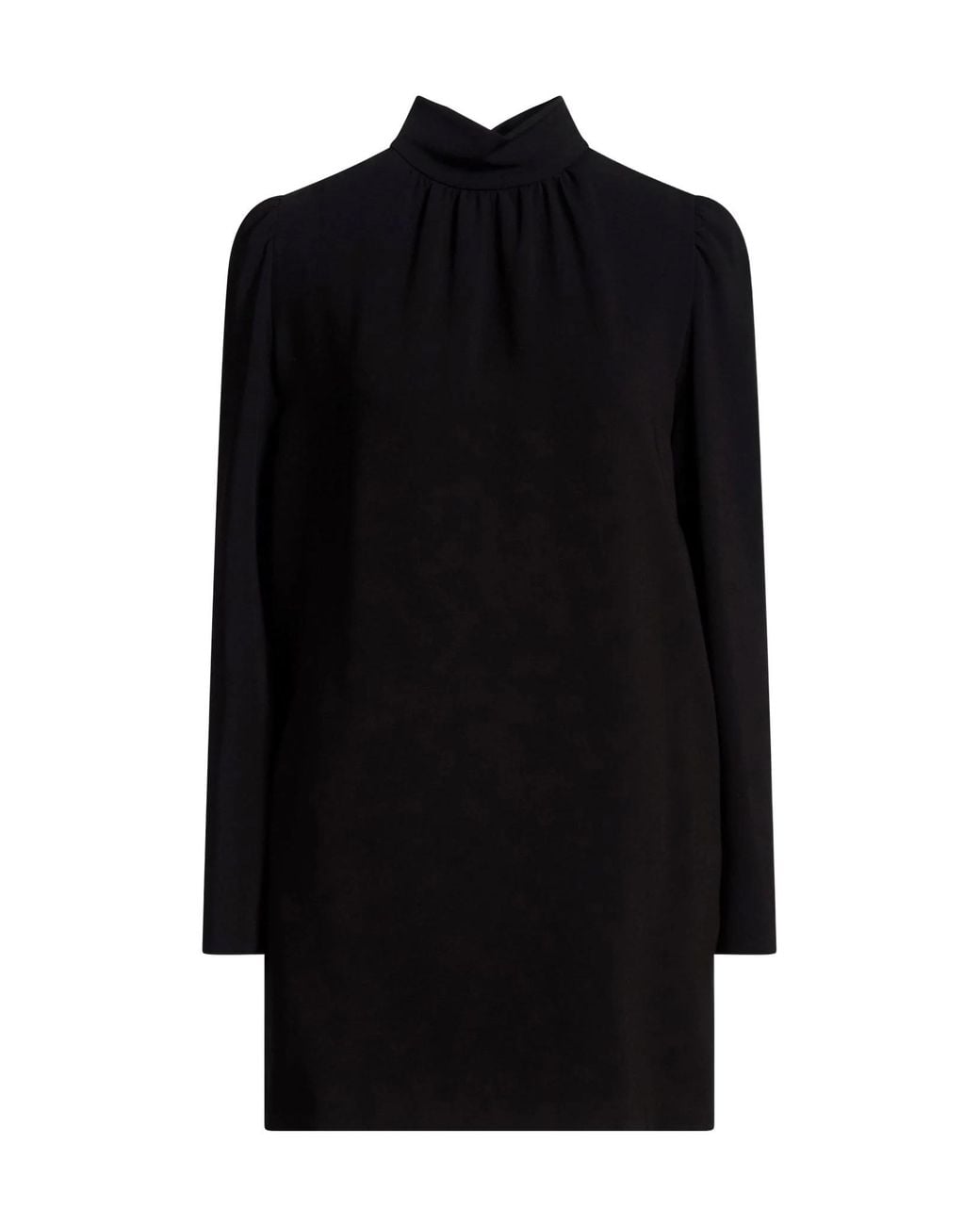 Max Mara Black Solid High-Neck Button-Tie Long-Sleeve Dress