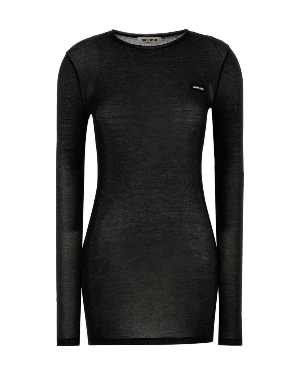 Miu Miu Black Logo-Patch Long-Sleeved Dress