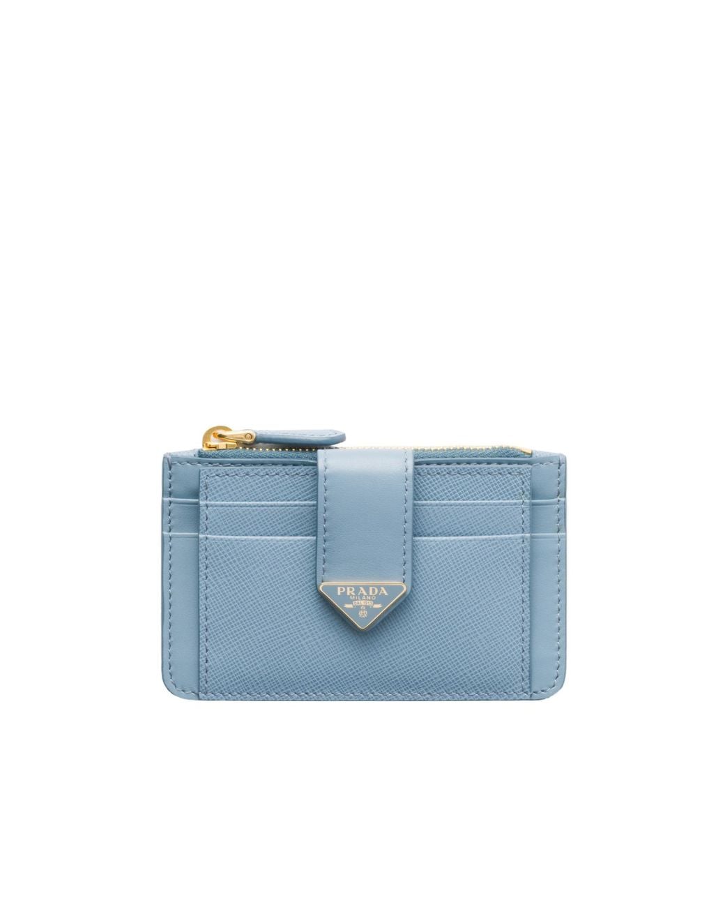 Prada Blue Saffiano And Smooth Leather Card Holder