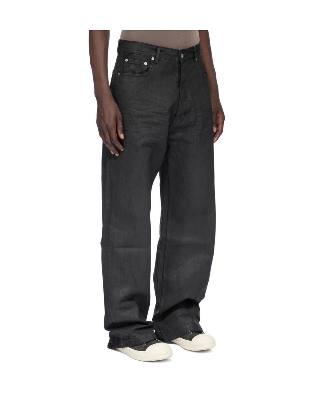 Rick Owens Black Geth Waxed Wide-Leg Jeans for men