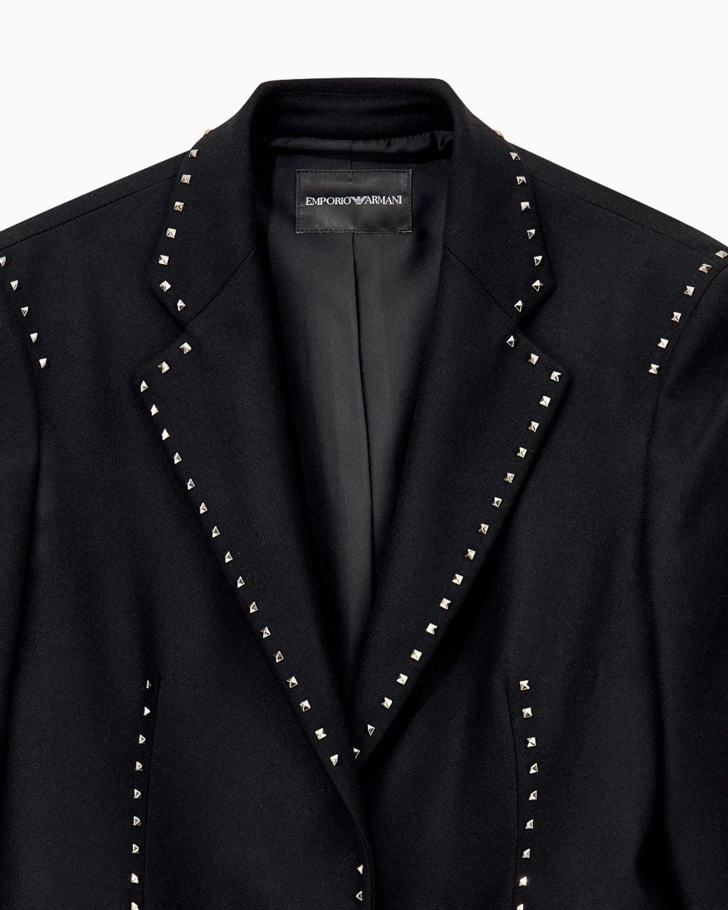Emporio Armani Blue Single-Breasted Mixed Wool Blazer With Metallic Studs