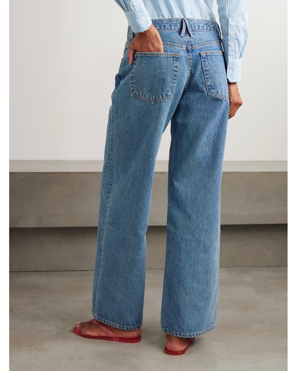 SLVRLAKE Denim Blue Lexi Low-Rise Wide-Leg Jeans