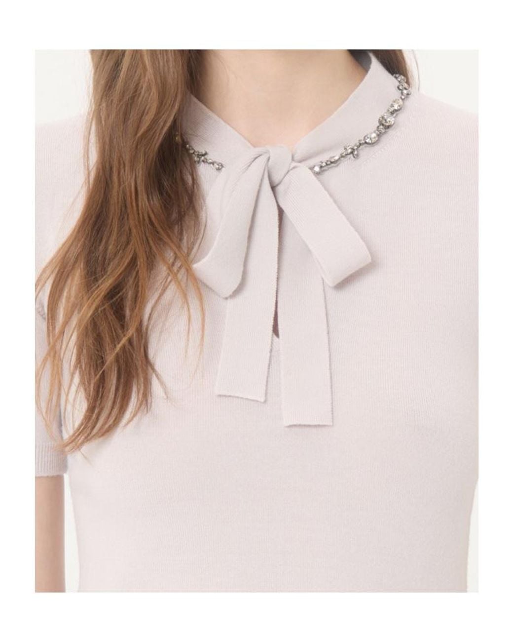 Valentino White Embellished Short-Sleeved Jumper