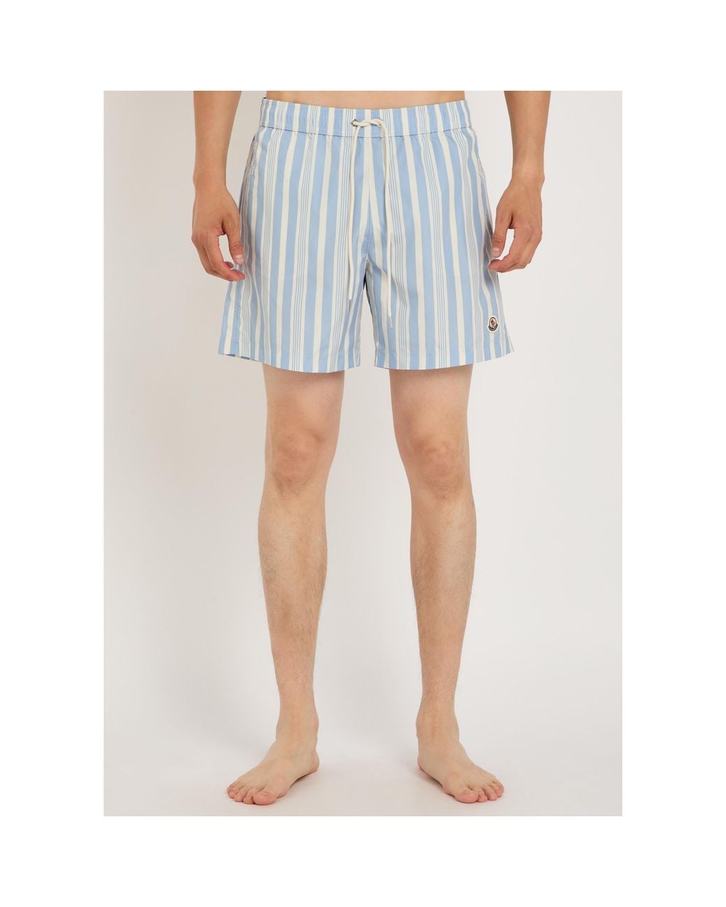 Moncler Blue Vertical-Striped Beach Shorts for men