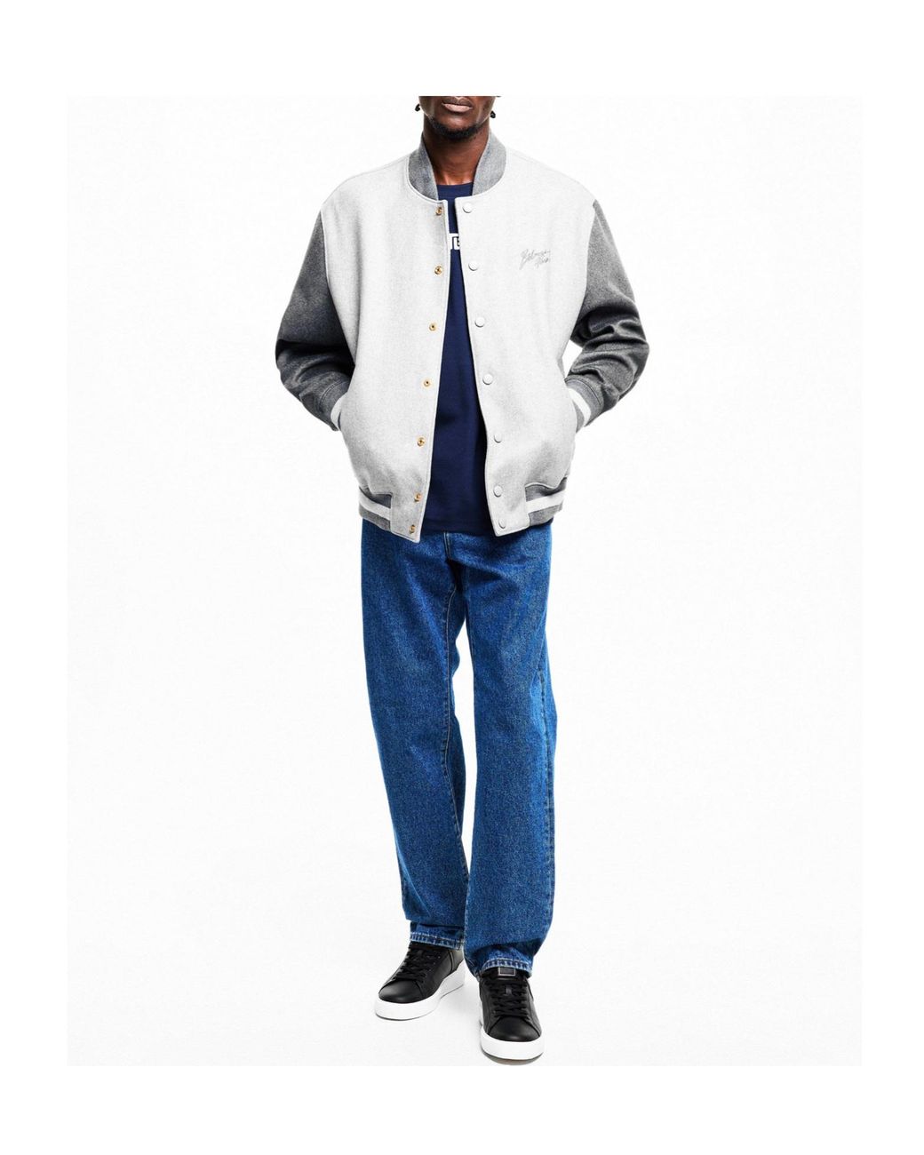 Balmain Gray Stylish Baseball Jacket for men