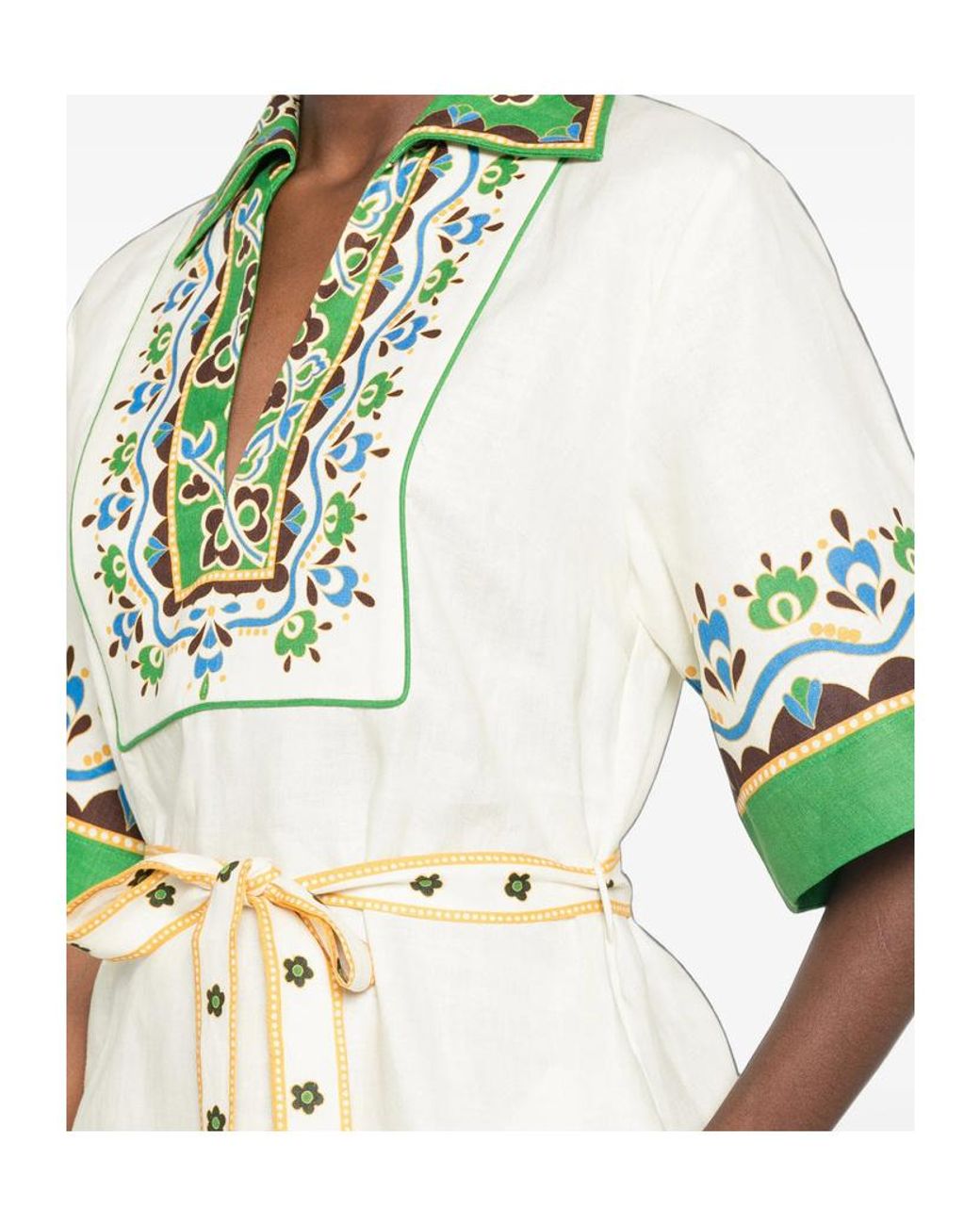 ALÉMAIS Green Bridgette Graphic-Print Belted Mini Dress
