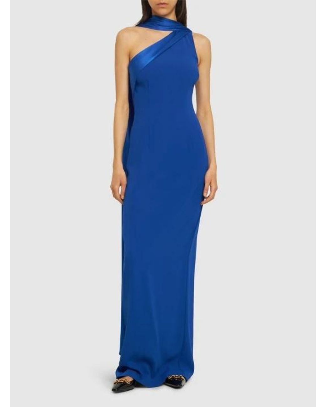 Roland Mouret Blue One-Shoulder Long Evening Dress